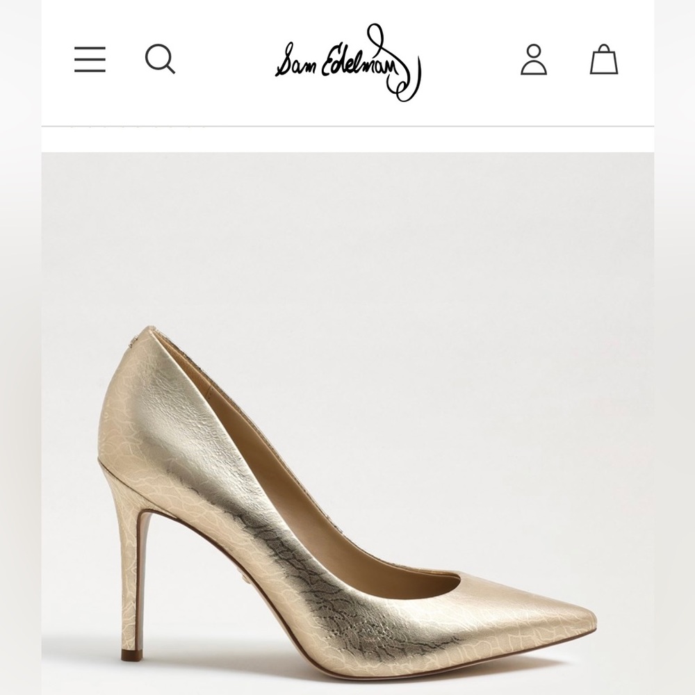 Sam Edelman gold crackle pointed toe pump.